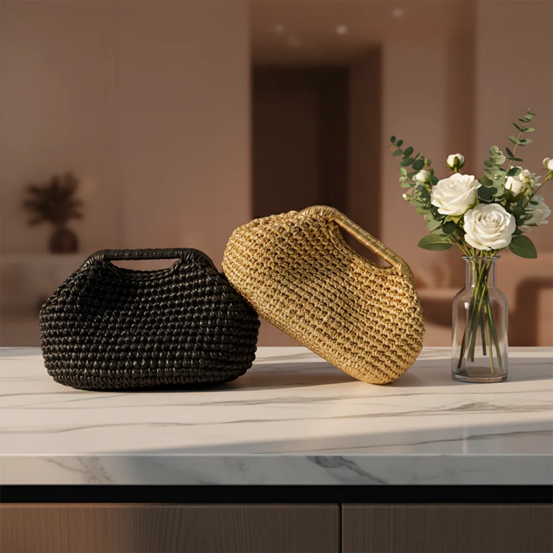 Premium Handmade Metallic Crochet Clutch Bag for Women