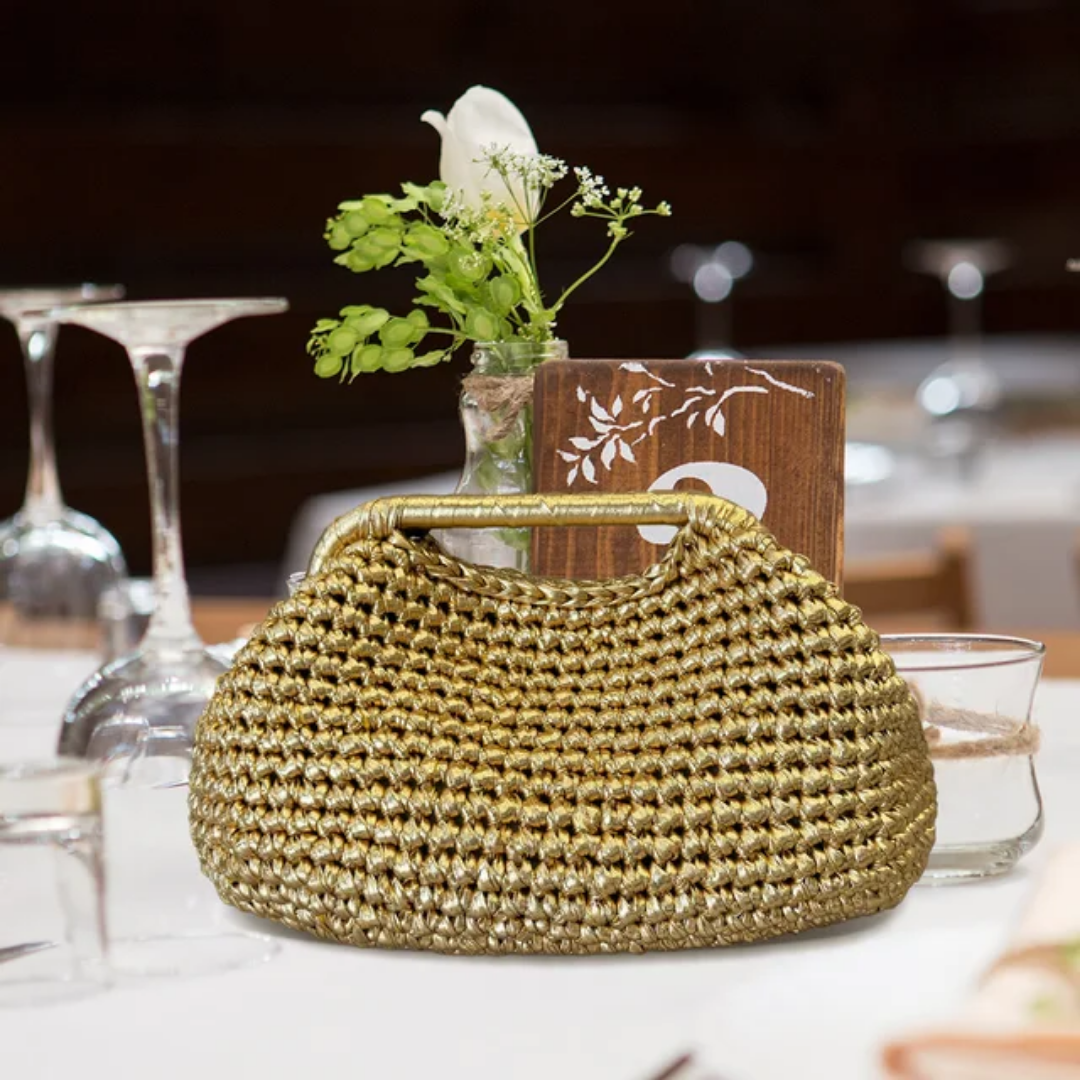 Premium Handmade Metallic Crochet Clutch Bag for Women