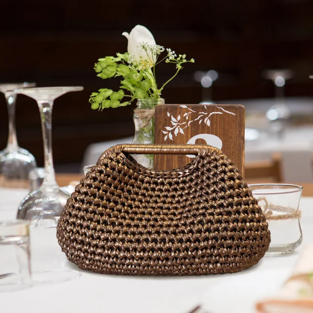 Premium Handmade Metallic Crochet Clutch Bag for Women