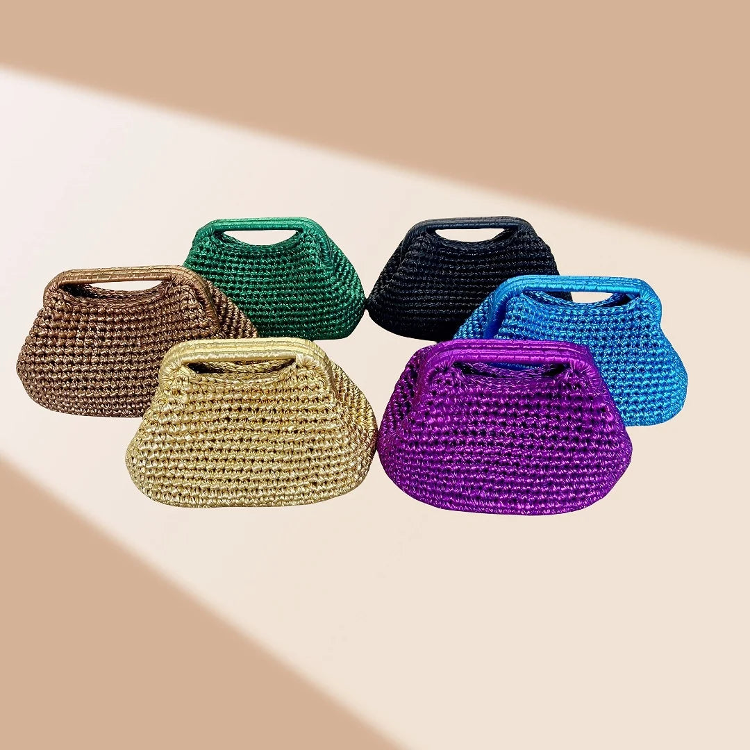 Premium Handmade Metallic Crochet Clutch Bag for Women