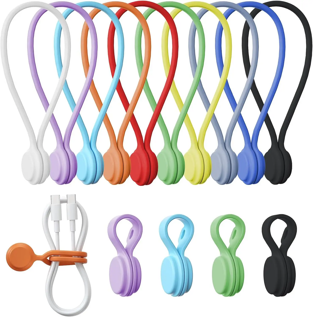Reusable Silicone Magnetic Cable Tie - Set of 4
