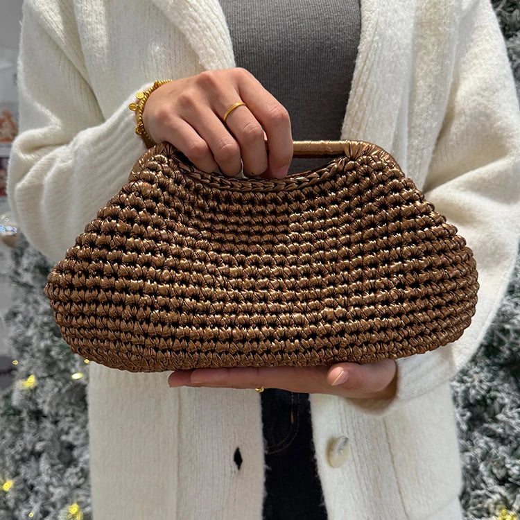 Premium Handmade Metallic Crochet Clutch Bag for Women