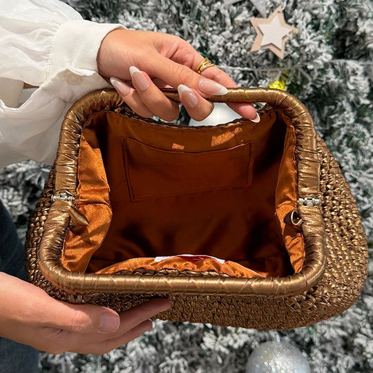 Premium Handmade Metallic Crochet Clutch Bag for Women