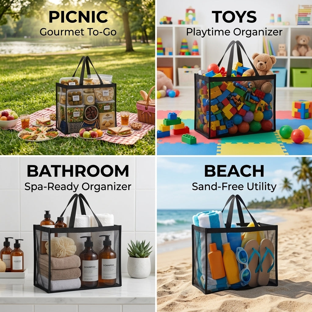 Extra Large Mesh Multi-Purpose Bag – Beach, Travel, Gym & Home Organizer
