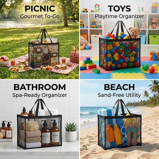 Extra Large Mesh Multi-Purpose Bag – Beach, Travel, Gym & Home Organizer