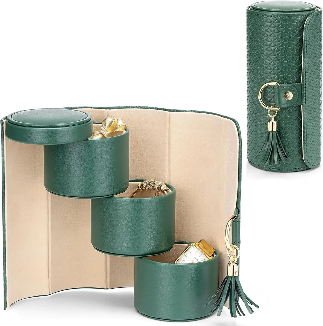 GoTrip Luxe Travel Jewelry Box – 3-Layer Rotating Organizer