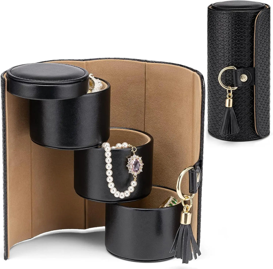 GoTrip Luxe Travel Jewelry Box – 3-Layer Rotating Organizer