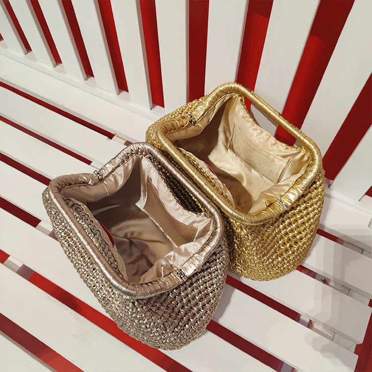 Premium Handmade Metallic Crochet Clutch Bag for Women