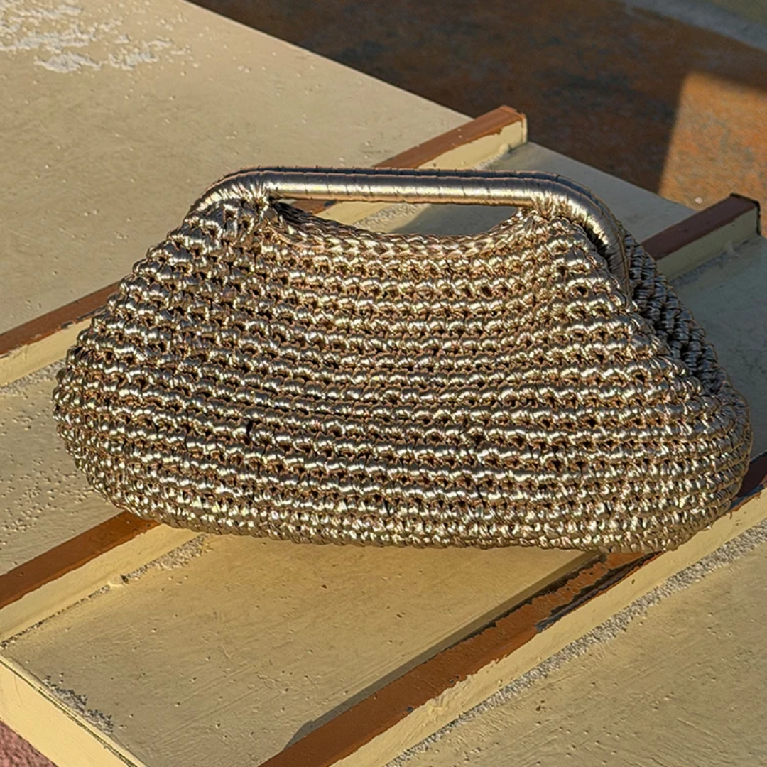 Premium Handmade Metallic Crochet Clutch Bag for Women