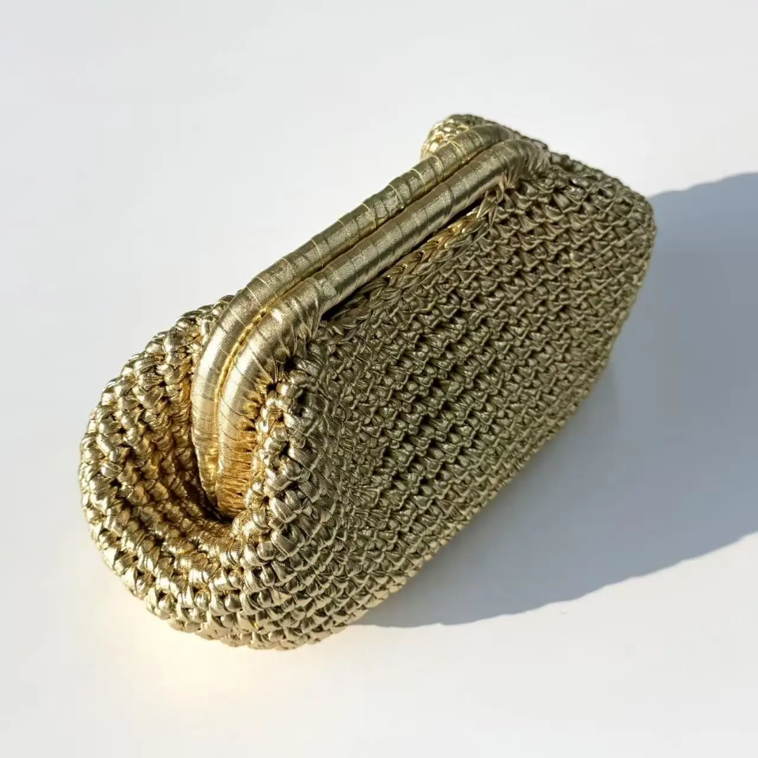 Premium Handmade Metallic Crochet Clutch Bag for Women