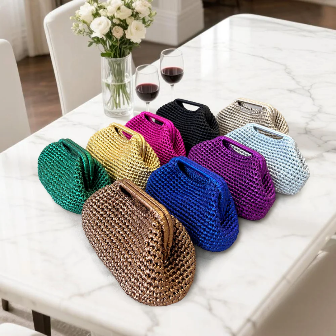 Premium Handmade Metallic Crochet Clutch Bag for Women