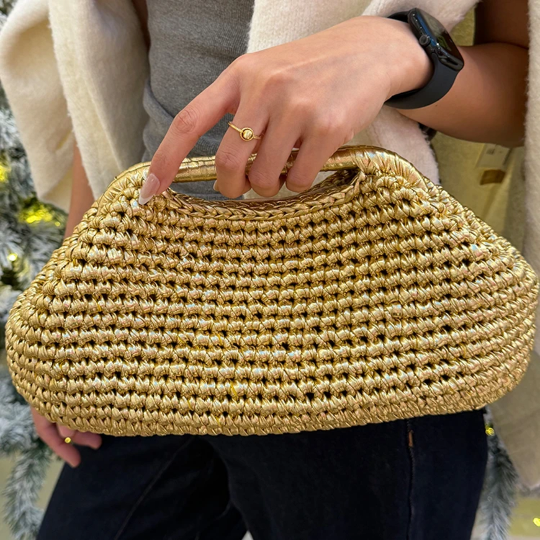 Premium Handmade Metallic Crochet Clutch Bag for Women