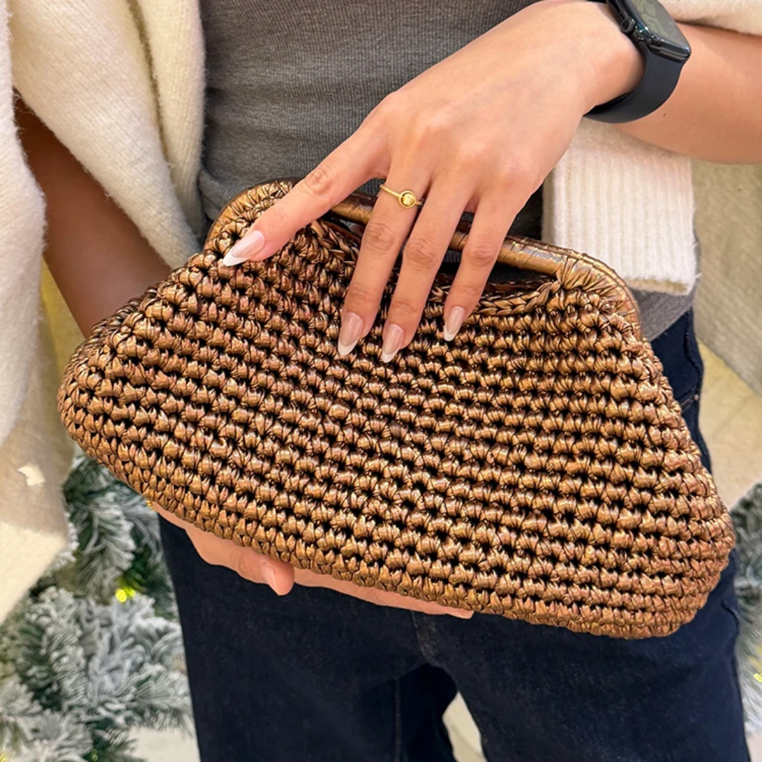 Premium Handmade Metallic Crochet Clutch Bag for Women
